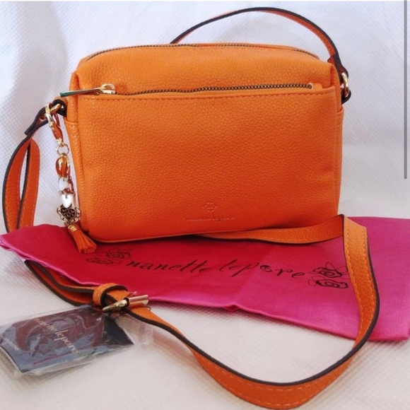Nanette Lepore Riya Peppled Vegan Leather Crossbody Bag in Papaya w/Keychain - Picture 1 of 4